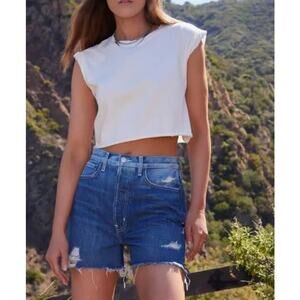 Etica Fern High Rise Shorts Womens 26 Blue Button Fly Organic Cotton Ethical